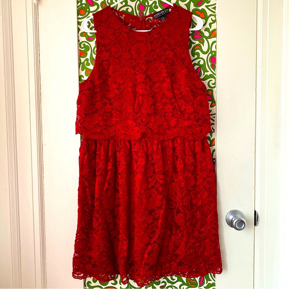 Gorgeous deep red floral Forever 21+ lace dress, size 1X